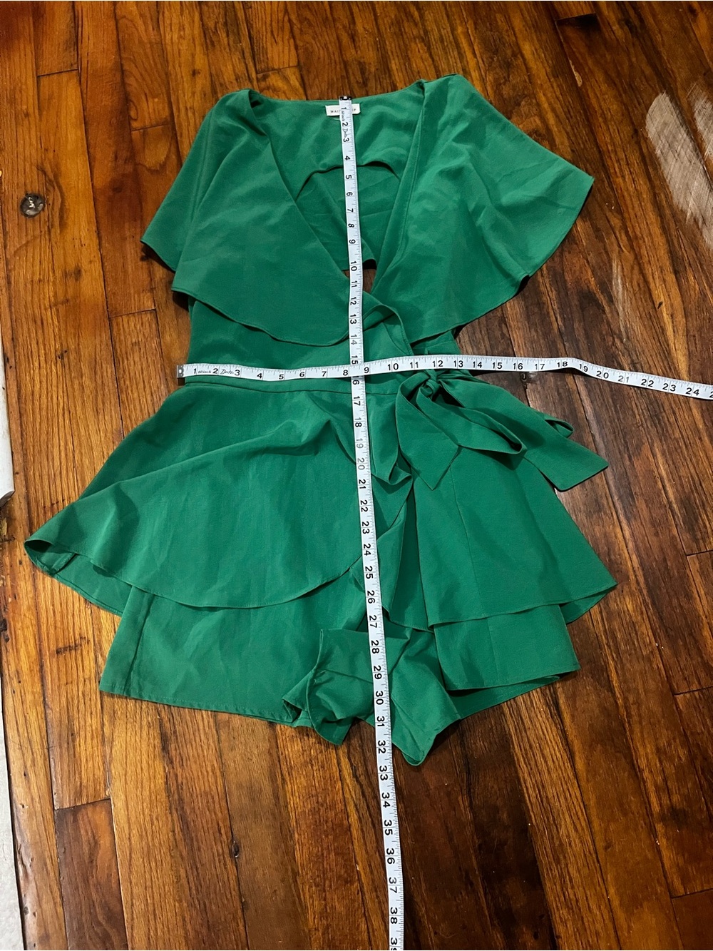 Main Strip Emerald Green Ruffle Wrap Mini Dress - Picture 4 of 10